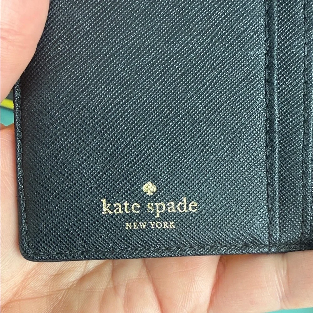 Kate Spade Black Leather Wallet clutch card holder designer bifold wristlet